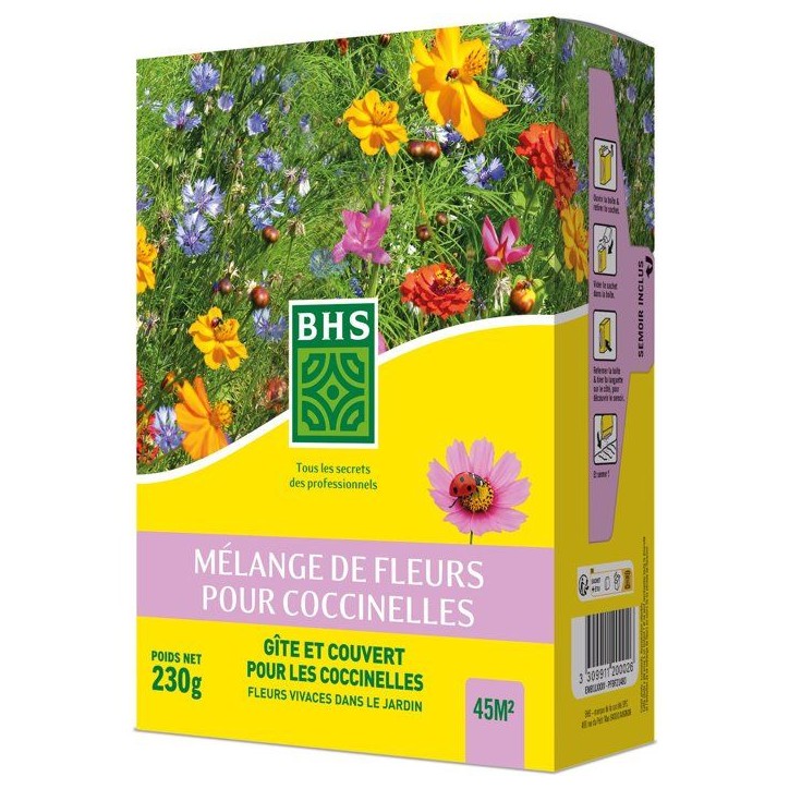 Mélange de fleurs pour coccinelles - BHS - 230 g - 15 variétés annuelles et 7 vivaces Mélange de fleurs pour coccinelles - BHS - 230 g - 15 variétés annuelles et 7 vivaces