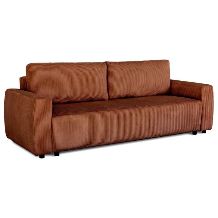 Canapé convertible - 3 places - PHARELL - Tissu Velours côtelé Terracotta - Coffre - 231 x 84 x 91 cm Canapé convertible - 3 places - PHARELL - Tissu Velours côtelé Terracotta - Coffre - 231 x 84 x 91 cm