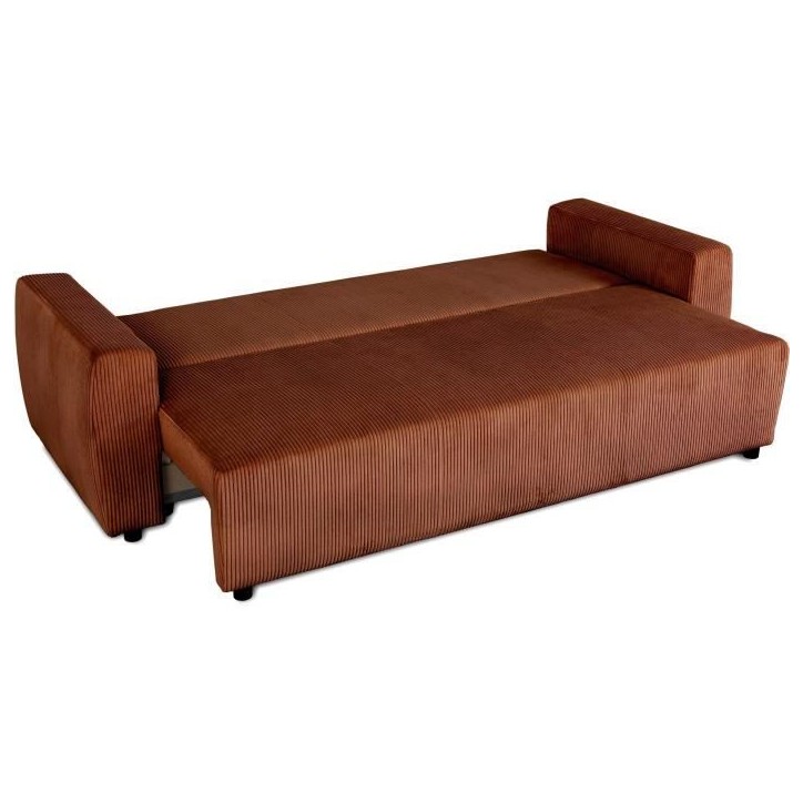 Canapé convertible - 3 places - PHARELL - Tissu Velours côtelé Terracotta - Coffre - 231 x 84 x 91 cm Canapé convertible - 3 places - PHARELL - Tissu Velours côtelé Terracotta - Coffre - 231 x 84 x 91 cm