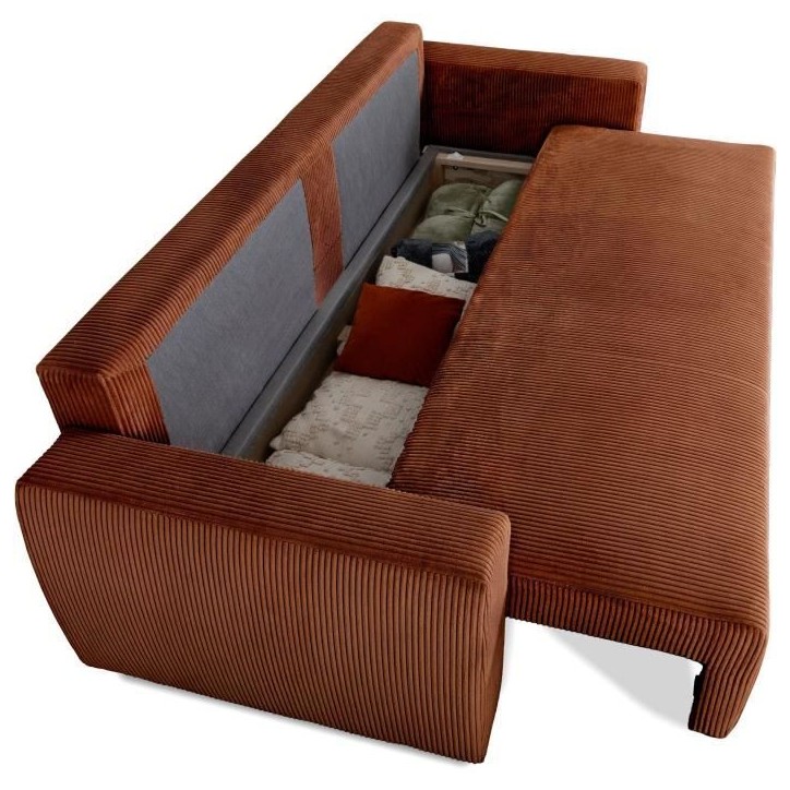 Canapé convertible - 3 places - PHARELL - Tissu Velours côtelé Terracotta - Coffre - 231 x 84 x 91 cm Canapé convertible - 3 places - PHARELL - Tissu Velours côtelé Terracotta - Coffre - 231 x 84 x 91 cm