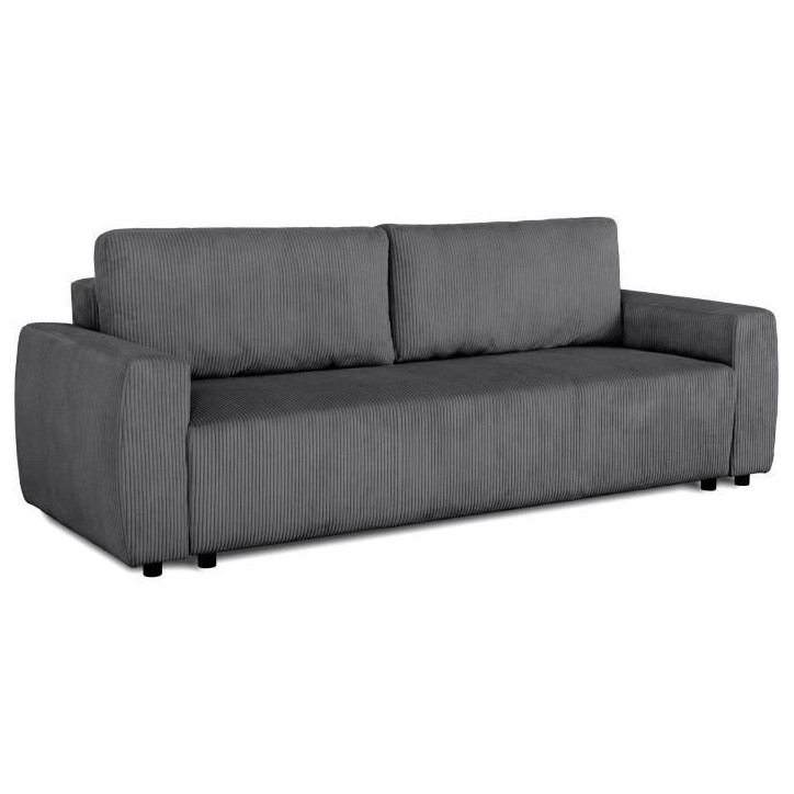 Canapé convertible - 3 places - PHARELL - Tissu Velours côtelé Anthracite - Coffre - 231 x 84 x 91 cm Canapé convertible - 3 places - PHARELL - Tissu Velours côtelé Anthracite - Coffre - 231 x 84 x 91 cm