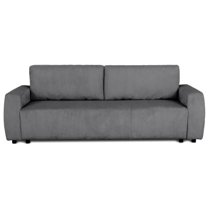 Canapé convertible - 3 places - PHARELL - Tissu Velours côtelé Anthracite - Coffre - 231 x 84 x 91 cm Canapé convertible - 3 places - PHARELL - Tissu Velours côtelé Anthracite - Coffre - 231 x 84 x 91 cm