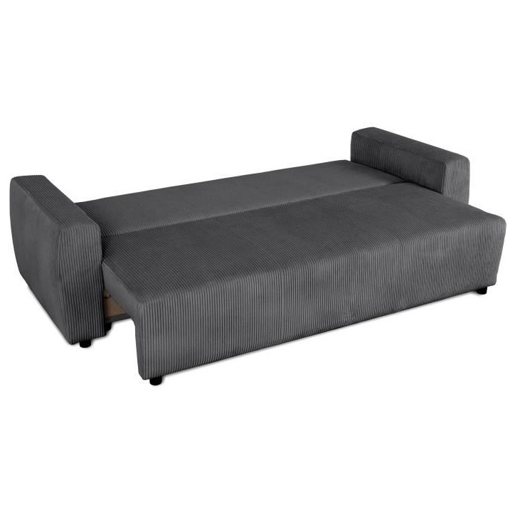 Canapé convertible - 3 places - PHARELL - Tissu Velours côtelé Anthracite - Coffre - 231 x 84 x 91 cm Canapé convertible - 3 places - PHARELL - Tissu Velours côtelé Anthracite - Coffre - 231 x 84 x 91 cm