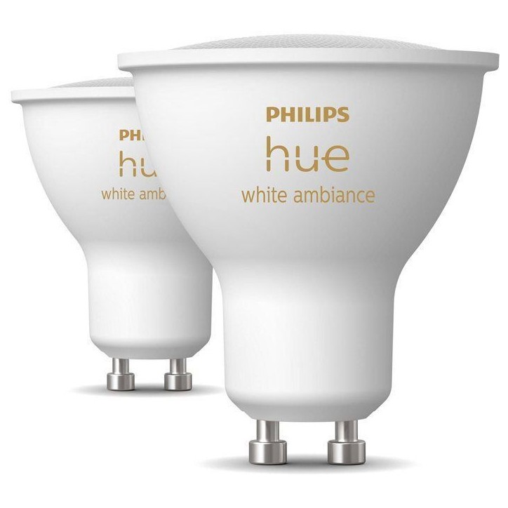 Pack de 2 ampoules LED - PHILIPS HUE - Spot GU10 - Blanc chaud a blanc froid Pack de 2 ampoules LED - PHILIPS HUE - Spot GU10 - Blanc chaud a blanc froid