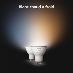 Pack de 2 ampoules LED - PHILIPS HUE - Spot GU10 - Blanc chaud a blanc
