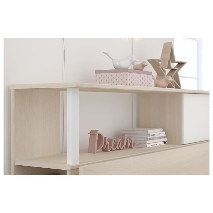PARISOT Chambre enfant complete Tete de lit + lit + bureau - Style contemporain - Décor acacia clair et blanc - CHARLEMAGNE