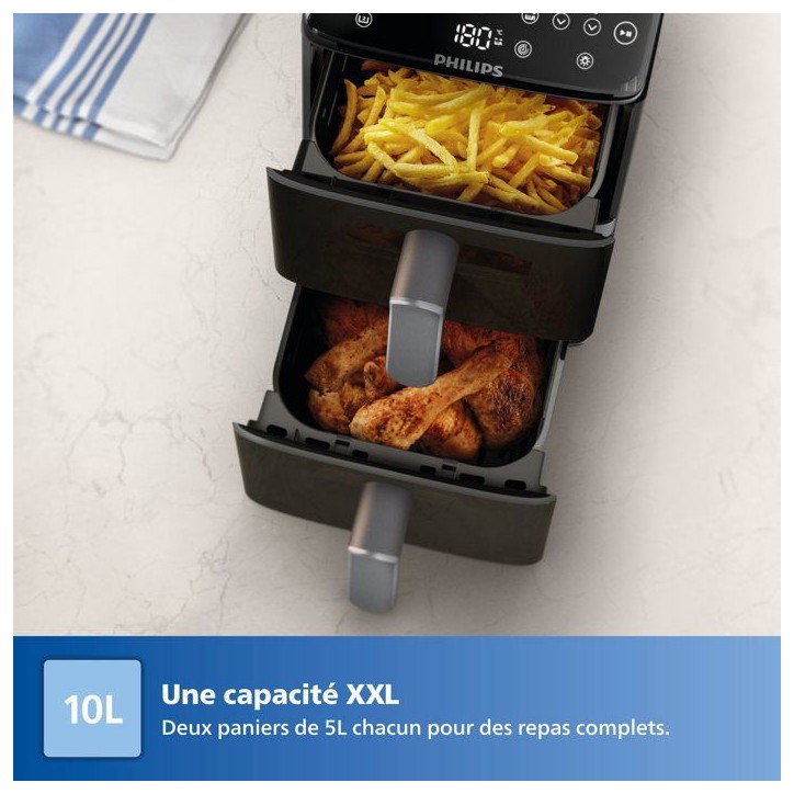 Friteuse sans huile PHILIPS - Airfryer Série 4000 Vertical Duo NA461/00 - Capacité 10 L - Double cuve - 2750W Friteuse sans huile PHILIPS - Airfryer Série 4000 Vertical Duo NA461/00 - Capacité 10 L - Double cuve - 2750W