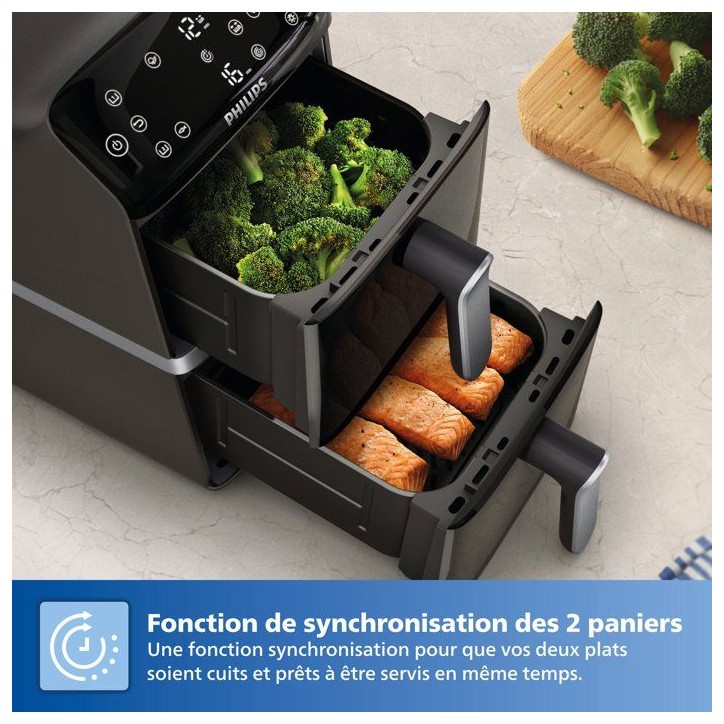 Friteuse sans huile PHILIPS - Airfryer Série 4000 Vertical Duo NA461/00 - Capacité 10 L - Double cuve - 2750W Friteuse sans huile PHILIPS - Airfryer Série 4000 Vertical Duo NA461/00 - Capacité 10 L - Double cuve - 2750W