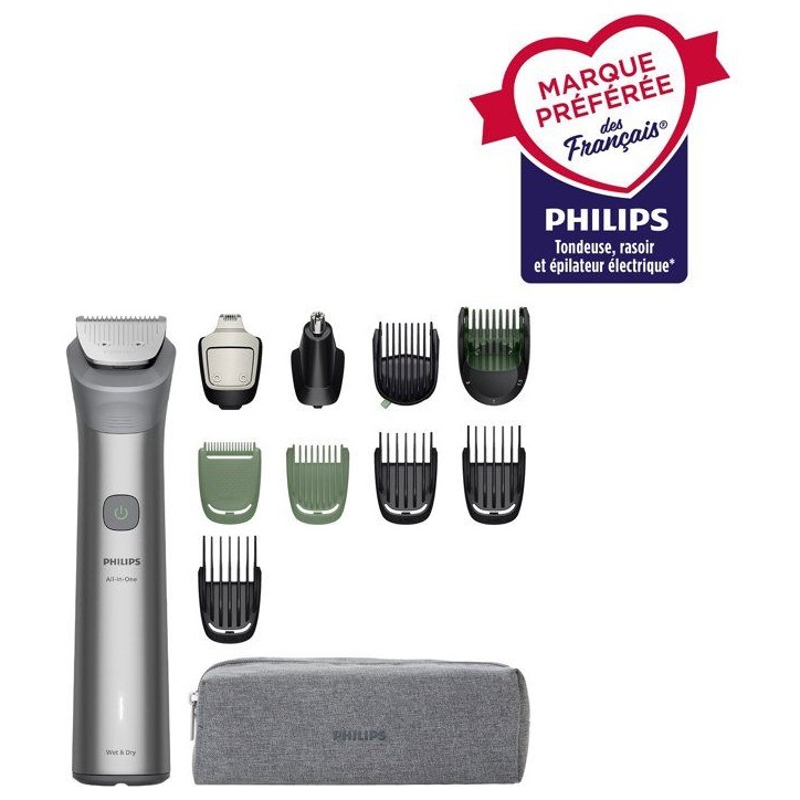 Tondeuse multifonction 11-en-1 étanche - PHILIPS - Series 5000 MG5941/15 - 120 min - Sans fil - Gris clair Tondeuse multifonction 11-en-1 étanche - PHILIPS - Series 5000 MG5941/15 - 120 min - Sans fil - Gris clair