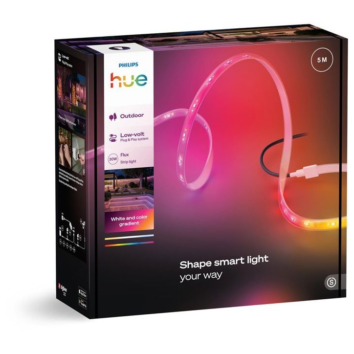 Ruban LED - PHILIPS HUE - Flux extérieur - 5 metres - 3000 lm - Ambiance - Ajustable - Résistant Ruban LED - PHILIPS HUE - Flux extérieur - 5 metres - 3000 lm - Ambiance - Ajustable - Résistant
