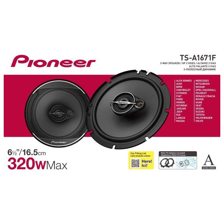Haut-parleurs voiture coaxiaux 3 voies - PIONEER - TS-A1671F - 16,5 cm - Etrier de fixation - 320 W max Haut-parleurs voiture coaxiaux 3 voies - PIONEER - TS-A1671F - 16,5 cm - Etrier de fixation - 320 W max