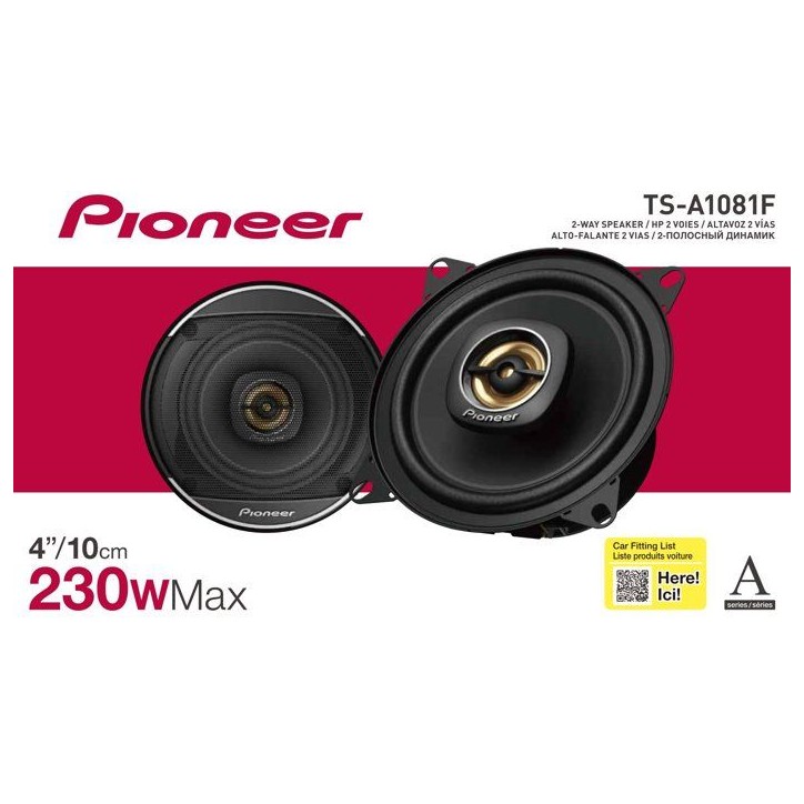 Haut-parleurs voiture coaxiaux 2 voies - PIONEER - TS-A1081F - 10 cm - 230 W max - 50W RMS - Noir Haut-parleurs voiture coaxiaux 2 voies - PIONEER - TS-A1081F - 10 cm - 230 W max - 50W RMS - Noir
