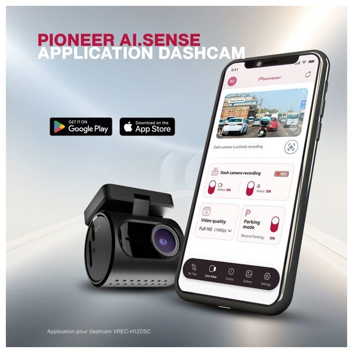 Dash Cam - PIONEER - VREC-H120SC - 1 caméra - 1,5k - Vision 120° - Aplication ai.sense - Noir Dash Cam - PIONEER - VREC-H120SC - 1 caméra - 1,5k - Vision 120° - Aplication ai.sense - Noir