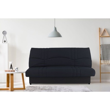 Canapé convertible Clic-clac - 3 places - Tissu Noir - 190 x 90 x 92 cm - PIXIE