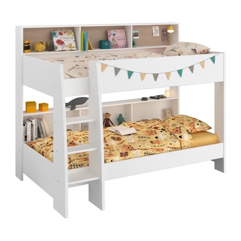 PARISOT Lits superposés enfant 2 x 90x200 cm - Décor Chene et Blanc