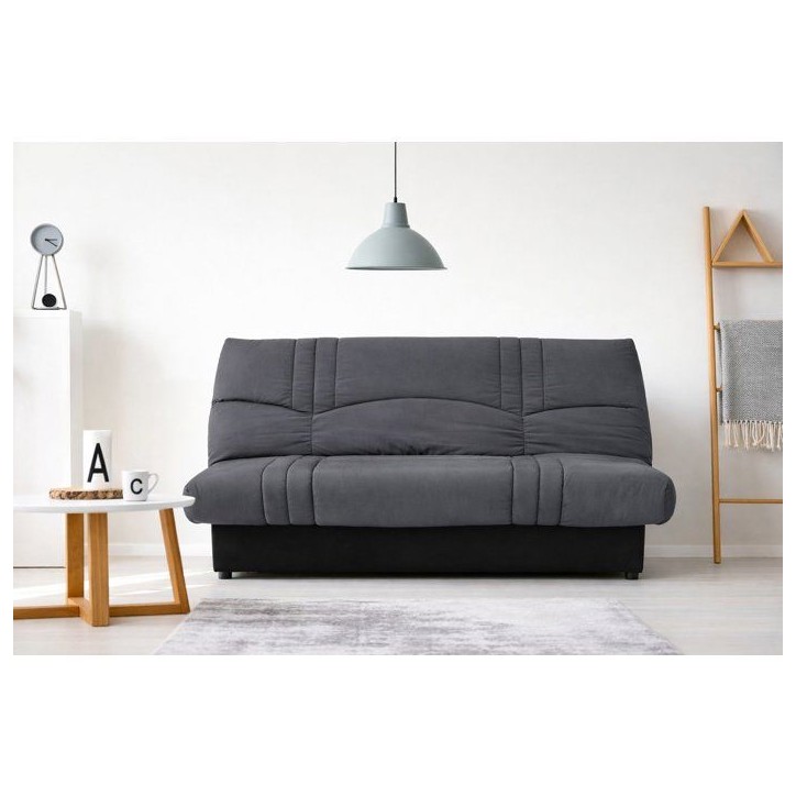Canapé convertible Clic-clac - 3 places - Tissu Gris Anthracite - 190 x 90 x 92 cm - PIXIE