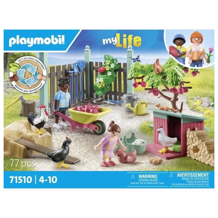 PLAYMOBIL 71510 Poulailler et jardin, My Life, 77 pieces, Des 4 ans