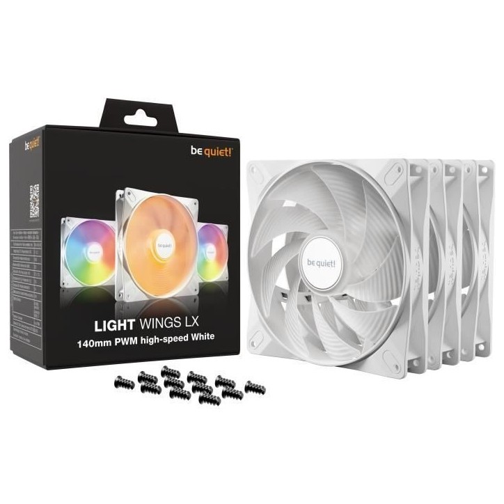 BE QUIET! - Light Wings LX - Ventilateur Boîtier - BL131 - 140 mm - PWM high - Speed White Triple - Pack