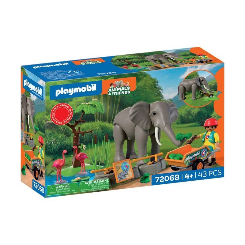 PLAYMOBIL 72068 Eléphants et soigneur animalier, My Life, Le Zoo, Pro
