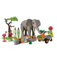 PLAYMOBIL 72068 Eléphants et soigneur animalier, My Life, Le Zoo, Pro