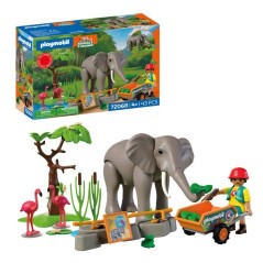 PLAYMOBIL 72068 Eléphants et soigneur animalier, My Life, Le Zoo, Pro