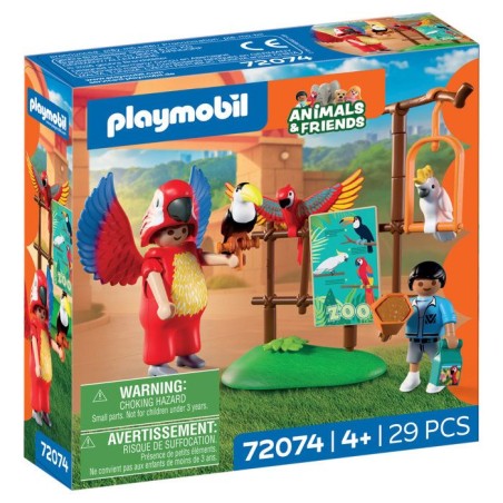 PLAYMOBIL 72074 Zoo : Mascotte perroquet coloré & enfant, univers min