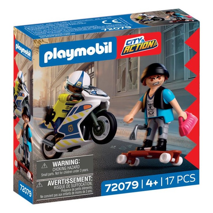 PLAYMOBIL 72079 Course-poursuite en moto, City Action, Les Policiers, 17 pieces, des 4 ans PLAYMOBIL 72079 Course-poursuite en moto, City Action, Les Policiers, 17 pieces, des 4 ans