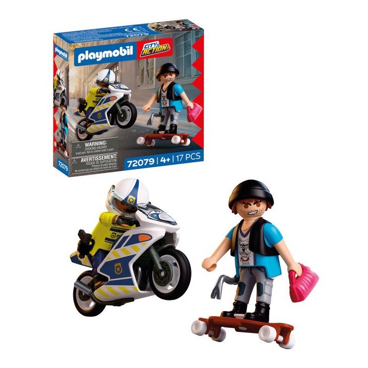 PLAYMOBIL 72079 Course-poursuite en moto, City Action, Les Policiers, 17 pieces, des 4 ans PLAYMOBIL 72079 Course-poursuite en moto, City Action, Les Policiers, 17 pieces, des 4 ans