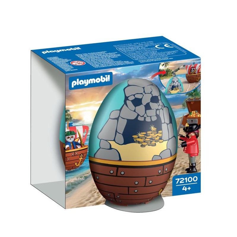 PLAYMOBIL 72100 oeuf 2en1 : L'Île aux Pirates, Les Pirates, 34 pieces