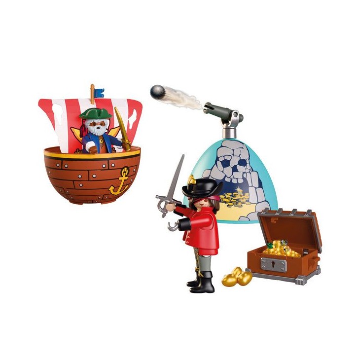 PLAYMOBIL 72100 oeuf 2en1 : L'Île aux Pirates, Les Pirates, 34 pieces, Cadeau a Pâques, des 4 ans PLAYMOBIL 72100 oeuf 2en1 : L'Île aux Pirates, Les Pirates, 34 pieces, Cadeau a Pâques, des 4 ans