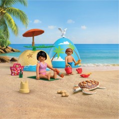 PLAYMOBIL 72101 oeuf 2en1 : Vacances a la Plage, Jouets et peut servir de tirelire, 26 pieces, Des 4 ans