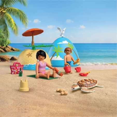 PLAYMOBIL 72101 oeuf 2en1 : Vacances a la Plage, Jouets et peut servir de tirelire, 26 pieces, Des 4 ans