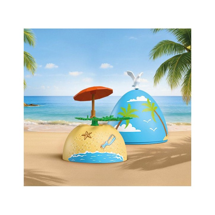 PLAYMOBIL 72101 oeuf 2en1 : Vacances a la Plage, Jouets et peut servir de tirelire, 26 pieces, Des 4 ans PLAYMOBIL 72101 oeuf 2en1 : Vacances a la Plage, Jouets et peut servir de tirelire, 26 pieces, Des 4 ans