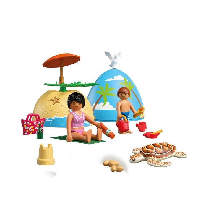 PLAYMOBIL 72101 oeuf 2en1 : Vacances a la Plage, Jouets et peut servir de tirelire, 26 pieces, Des 4 ans PLAYMOBIL 72101 oeuf 2en1 : Vacances a la Plage, Jouets et peut servir de tirelire, 26 pieces, Des 4 ans
