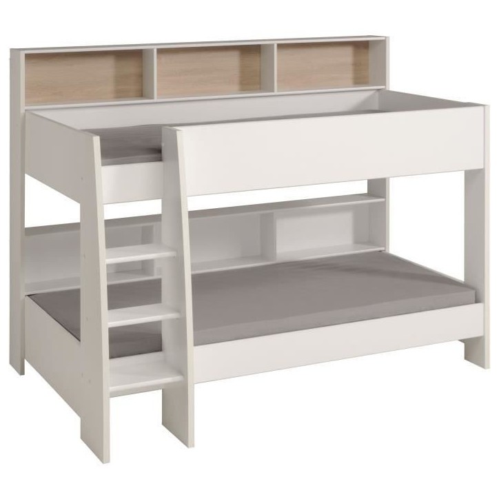 PARISOT Lits superposés enfant 2 x 90x200 cm - Décor Chene et Blanc Ombre - Sommiers inclus - JIM PARISOT Lits superposés enfant 2 x 90x200 cm - Décor Chene et Blanc Ombre - Sommiers inclus - JIM