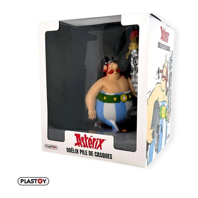 Figurine - PLASTOY - Astérix Obélix avec pile de casques et Idéfix