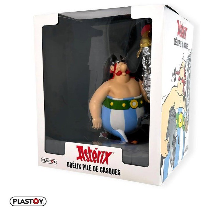 Figurine - PLASTOY - Astérix Obélix avec pile de casques et Idéfix XL - Plastique - 22 cm