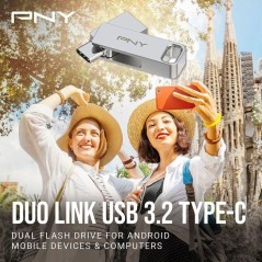 Clé USB 3.2 - PNY - DUO LINK - Type-C/Type-A - 256 Go - Jusqu'a 200 M