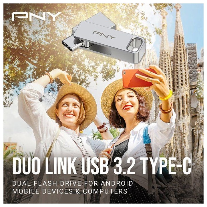 Clé USB 3.2 - PNY - DUO LINK - Type-C/Type-A - 256 Go - Jusqu'a 200 Mo/s Clé USB 3.2 - PNY - DUO LINK - Type-C/Type-A - 256 Go - Jusqu'a 200 Mo/s