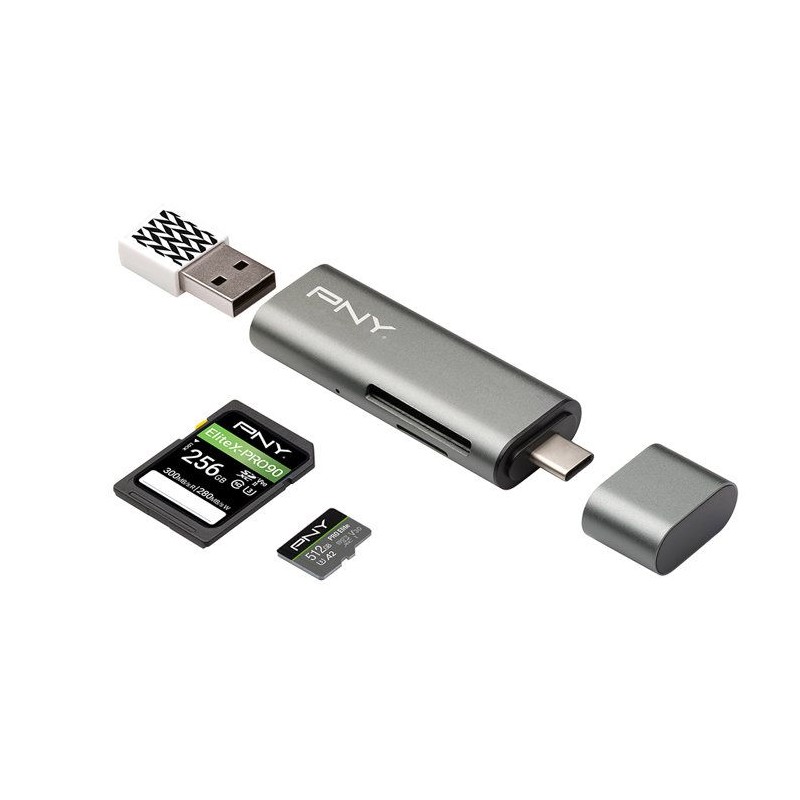Lecteur de carte flash - PNY - R-TC-UA-3N1E01-RB - USB 3.1 et USB-C -