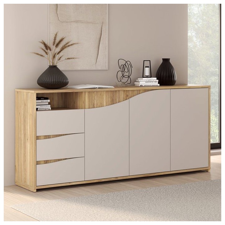 Buffet - PoeM - Sable / Chene - 3 portes - 3 tiroirs - 203,9 x 42 x 91 cm Buffet - PoeM - Sable / Chene - 3 portes - 3 tiroirs - 203,9 x 42 x 91 cm