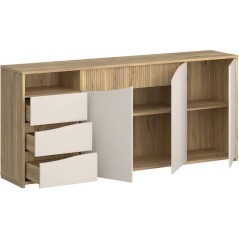 Buffet - PoeM - Sable / Chene - 3 portes - 3 tiroirs - 203,9 x 42 x 91