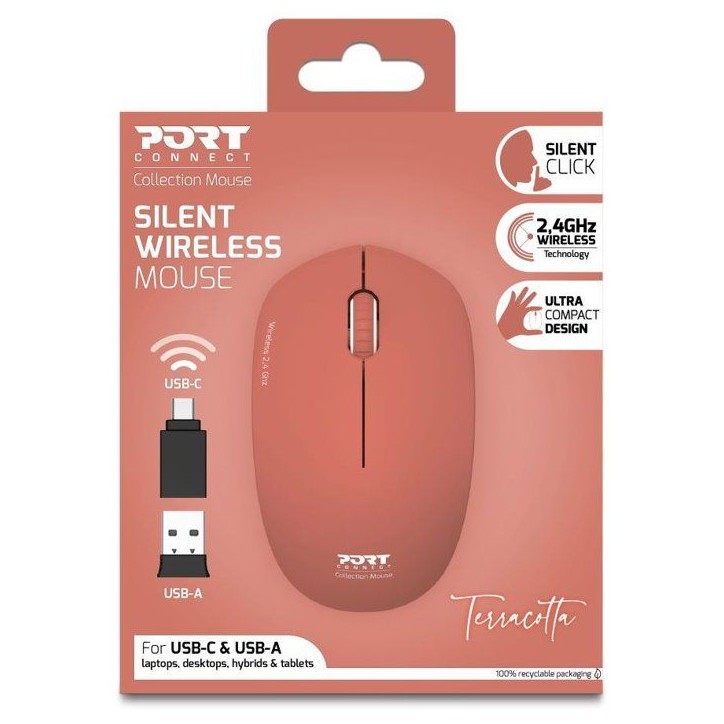 Souris sans fil - PORT Designs - 900542 Collection II - 2.4 GHz - Terracotta Souris sans fil - PORT Designs - 900542 Collection II - 2.4 GHz - Terracotta