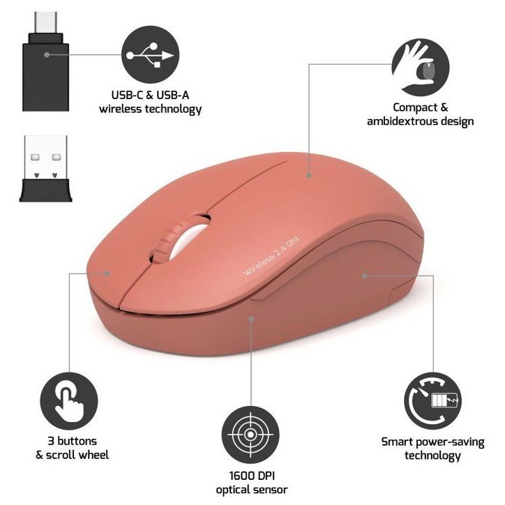 Souris sans fil - PORT Designs - 900542 Collection II - 2.4 GHz - Terracotta Souris sans fil - PORT Designs - 900542 Collection II - 2.4 GHz - Terracotta