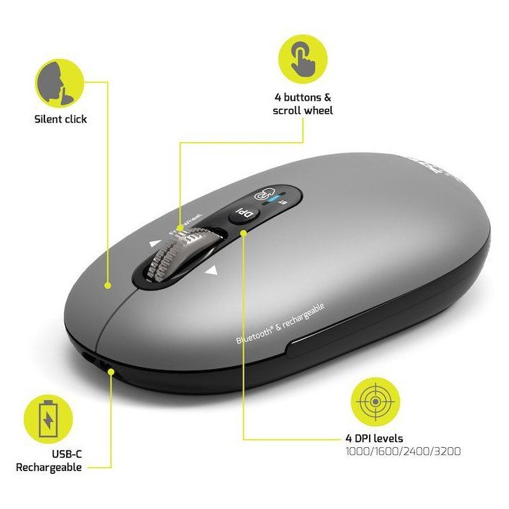 Souris sans fil - PORT Designs - 910009 PURE - Bluetooth - Rechargeable - Gris Souris sans fil - PORT Designs - 910009 PURE - Bluetooth - Rechargeable - Gris
