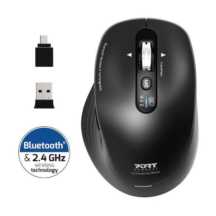 Souris sans fil - PORT Designs - 910202 Business - Bluetooth & 2.4 GHz - Rechargeable - Noir Souris sans fil - PORT Designs - 910202 Business - Bluetooth & 2.4 GHz - Rechargeable - Noir
