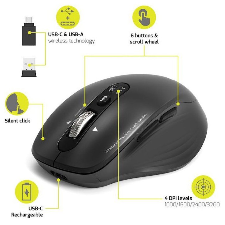 Souris sans fil - PORT Designs - 910202 Business - Bluetooth & 2.4 GHz - Rechargeable - Noir Souris sans fil - PORT Designs - 910202 Business - Bluetooth & 2.4 GHz - Rechargeable - Noir