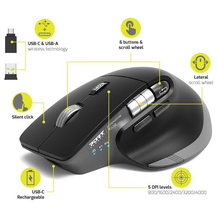 Souris sans fil - PORT Designs - 910203 ULTIMATE - Bluetooth & 2.4 GHz - Rechargeable - Gris Souris sans fil - PORT Designs - 910203 ULTIMATE - Bluetooth & 2.4 GHz - Rechargeable - Gris