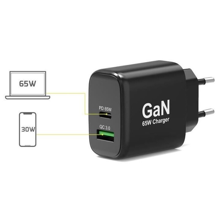 Chargeur mural GaN USB-C & USB-A - PORT DESIGNS - 902104EU - 65 W - Noir Chargeur mural GaN USB-C & USB-A - PORT DESIGNS - 902104EU - 65 W - Noir