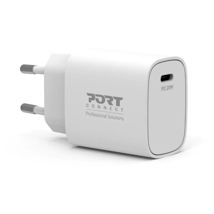 Chargeur secteur de poche USB-C - PORT DESIGNS - 900031EU - 20 W Power Delivery - Blanc Chargeur secteur de poche USB-C - PORT DESIGNS - 900031EU - 20 W Power Delivery - Blanc